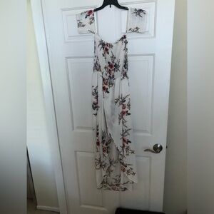 Floral Maxi Dress with Off The Shoulder Sleeves